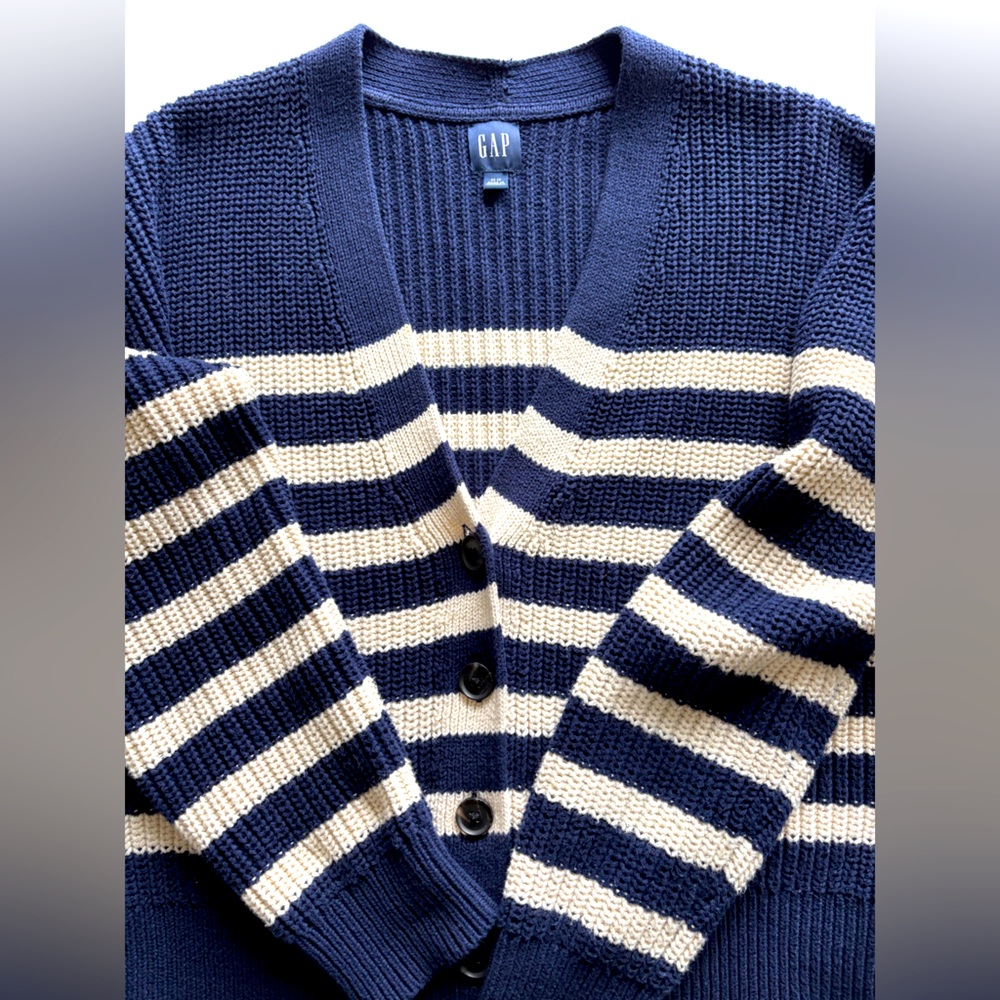 GAP Blue and Cream Striped Cardigan Sweater